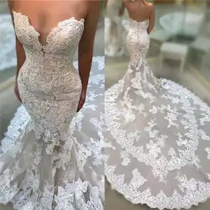 Plus Size White Lace Applique Two Layers Bridal Gowns 2023 Sexy Mermaid Sweetheart Strapless Wedding Dresses