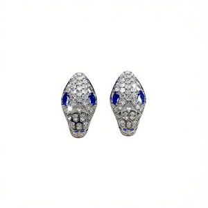 Pendientes de Serpiente en Oro Blanco E4009 con Diamantes Pavé y Zafiro Azul, Joyería Fina de Lujo para Mujer - Product Image 1