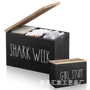 Solid Wood Tampon Storage <b>Box</b> With Lid And Compartments Desktop Organizer For Feminine Hygiene Products Rectangle Shape - Product Image 1