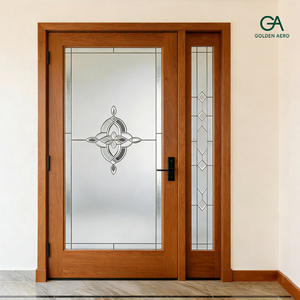 Puerta principal de entrada GA-28G Golden Aero de madera maciza con cristal tintado y panel lateral para villa - Product Image 2
