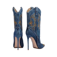 Bottes de cow-boy pour filles, nouveau design OEM, bout pointu, cuir PU marron, bottes western, automne/hiver, talon bloc de 12 cm, hauteur mi-mollet