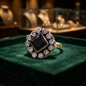 Elegant Silver Diamond Shape <b>Ring</b> for Women <b>Black</b> Stone Fashion Jewelry Stylish Fine Jewelry Gift for Her - Product Image 3