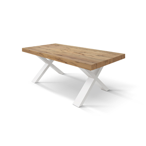 <b>Rustic</b> Oak <b>Dining</b> <b>Table</b> 180x90 White Crossed Legs Indoor Use - Product Image 1