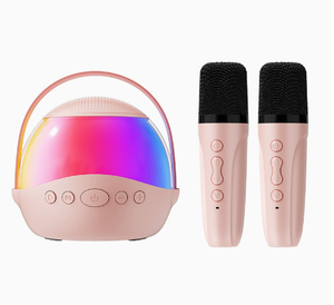 Enceinte portable avec 2 microphones sans fil, lumière LED RGB, pour karaoké, couleur rose - Product Image 1