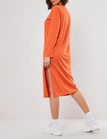 Robe d'été personnalisée fendue mi-longue orange basique en jersey à manches longues robe t-shirt sexy