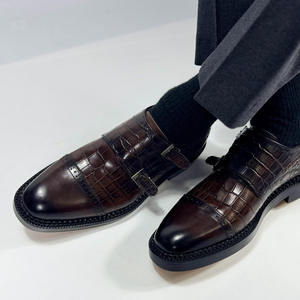 Zapatos de cuero de doble botón para hombre, estilo nuevo, zapatos de cuero para hombre de negocios, zapatos formales negros, zapatos de vestir y Oxfords - Product Image 3
