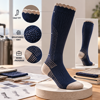 Chaussettes de compression graduée en Spandex et Nylon, à bout plat, pour le voyage, avec soutien de la cheville, couleur marine et couleur avoine, ajustement du bout du pied et gradation de taille