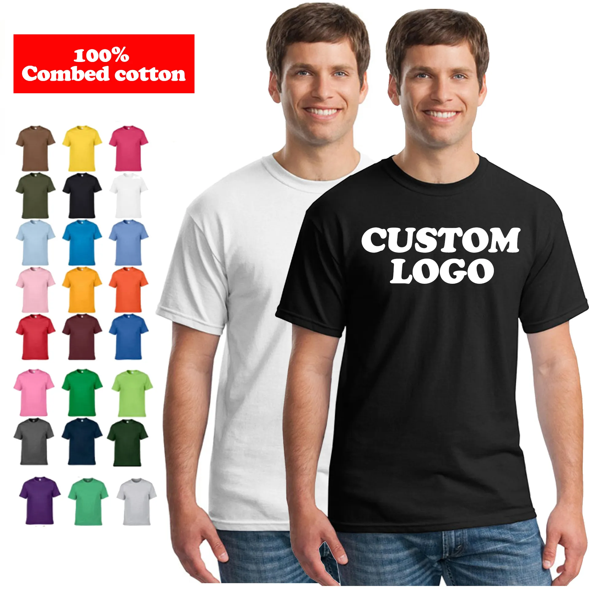 Модные прочные мужские футболки из 100% хлопка с индивидуальным логотипом