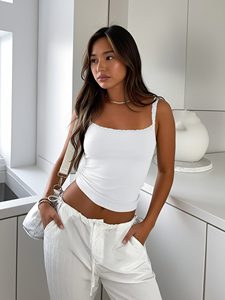 Débardeurs <span class=keywords><strong>sans</strong></span> manches pour femmes Y2K Bretelles spaghetti Bordure en dentelle Coupe ajustée Débardeurs basiques pour femmes Débardeur <span class=keywords><strong>sans</strong></span> manches - Product Image 2