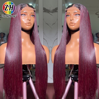 Perruque en cheveux humains brésiliens à densité 200% en gros, couleur brun rougeâtre vierge 99j, longueur longue, lisse comme un bâton, perruque en dentelle frontale complète 13x4 HD