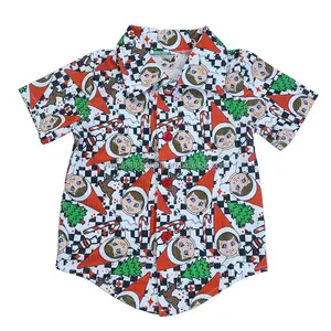 2023 nuevo patrón navideño camisa de bebé para niños pequeños Tops de manga corta tela de punto acanalado Niños Niñas Ropa Tops