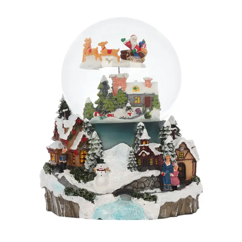 2022 Christmas snow globe resin glass crystal ball on top of blue mountain decoration snow globe with colorful Decor
