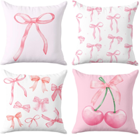 Juego de 4 Fundas de Almohada Decorativas Cuadradas de Lino Rosa, 18x18 Pulgadas, Diseño Abstracto Impreso, Estilo Moderno, Antiácaros, Cierre de Cremallera