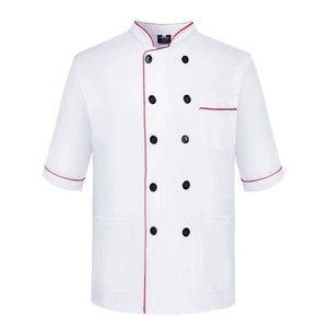 <b>Chef</b> Uniforms Short Sleeve White With Red Trim Cotton Workwear For Restaurants And Kitchens - Product Image 5