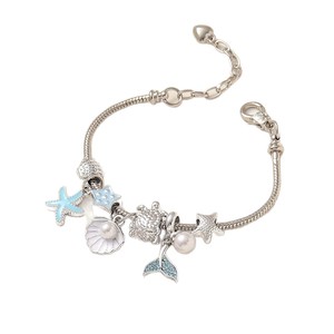 Pulsera de dijes con cuentas estilo marino, con colgantes esmaltados de estrella de mar, cola de sirena y delfín, ajustable, joyería DIY para mujeres y niñas - Product Image 5