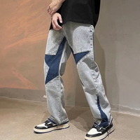 Vente en gros de jeans personnalisés de haute qualité grande taille pour hommes, surpiqûres en blocs de couleurs, jeans empilés pour homme, jeans vintage à patchwork