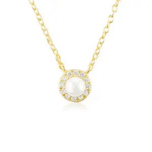 Gioielli di lusso piccolo pendente halo diamante collana di perle argento 2020