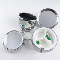 Porte-clés créatif en argent pour pilules, boîte à pilules ronde en métal à 3 cellules pour cadeau de père