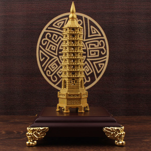 Wenchang Pagoda Brass <b>Ornament</b> 2Pcs Feng Shui Desk Decor For Office Study Room - Product Image 2