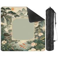 Tapis de jeu de Mahjong Shan Shui Paysage Chinois, motif Grue, Carpe Koi, Lotus, en caoutchouc antidérapant, avec sac de transport, pour Mahjong américain