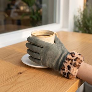 Gray Leopard Faux Fur Cuff <b>Gloves</b> Multiple Colors Available Winter <b>Warm</b> Touch Screen Outdoor Daily <b>Gloves</b> - Product Image 1