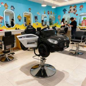 Sillón de Barbería Azul de Plástico con Rotación de 360 Grados, Asiento de Cuero Sintético, Bomba Hidráulica, Muebles de Salón - Product Image 3