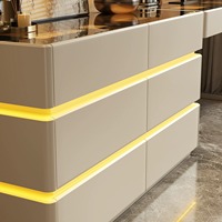 Coiffeuse moderne avec éclairage LED, multifonctionnelle, avec rangements, en verre, pour chambre à coucher, mobilier pour la maison et l'hôtel