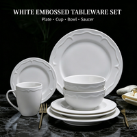 Service de vaisselle en porcelaine blanche à bord ondulé gaufré, durable et élégant, assiettes, bols, tasses pour la maison, le restaurant et les mariages