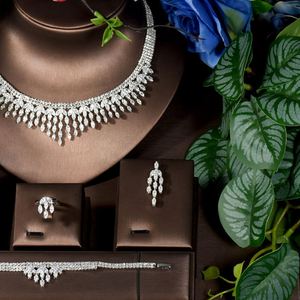 HIBRIDE Luxury AAA <b>Cubic</b> <b>Zirconia</b> 4pcs Necklace Earring Fashion Women Bridal Wedding Party Jewelry Sets Drop Style S-01 - Product Image 3