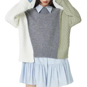Knit women's unique Sweater Long Sleeves Women Stylish Manufacturer Splicing pullover