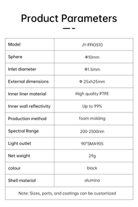 Esfera Integradora de Transmitancia JY-FFIOS10, Diámetro 10mm, PTFE, 99% de Reflectancia, 200-2500nm, SMA905 - Product Image 6