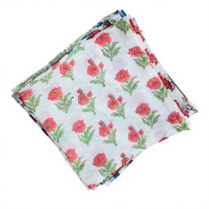 Lot de serviettes carrées réutilisables imprimées à la main en coton 100 % pour la maison, la cuisine, la salle à manger et les fêtes - Product Image 1