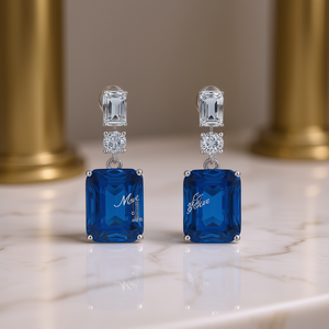 Boucles d'oreilles pendantes en topaze bleue Muse, argent 925, sertissage griffe, bijoux de fête classiques et géométriques pour femme - Product Image 2