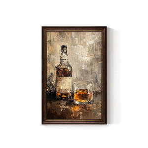 Peinture à l'huile décorative rétro nostalgique sur le thème de la musique, des bars, de la culture du vin, des cocktails, des spiritueux étrangers, du whisky et des cigares, encadrée et à suspendre - Product Image 6