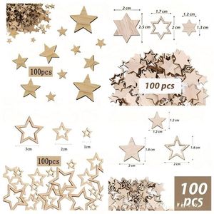 Vente en gros de copeaux de bois creux en forme d'étoile à cinq branches et hexagonale, pièces de puzzle DIY, décoration de Noël - Product Image 2