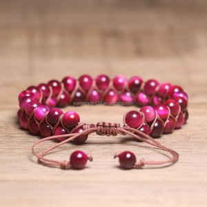 Bracelet ajustable tressé à la main en pierre naturelle Œil <span class=keywords><strong>de</strong></span> <span class=keywords><strong>tigre</strong></span> et Agate, double couche, pour hommes et femmes, bijoux en pierres précieuses <span class=keywords><strong>de</strong></span> guérison, vente en gros - Product Image 5