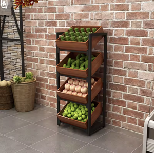 सुपरमार्केट रैक लकड़ी के बहु-परत फल सब्जी प्रदर्शन किराने की दुकान के लिए सब्जी अलमारियों के लिए टिकाऊ धातु - Product Image 5