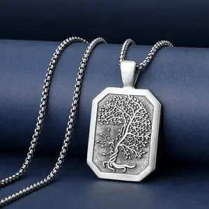 Fashion Charm Pendant Trendy Factory Wholesale Pure Tin Tree Of Life Totem Necklace Men's Jewelry Gift