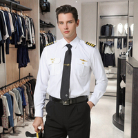 Chemise de pilote d'aviation à manches longues pour homme, uniforme de capitaine, blanc, polyester/coton, pour utilisation en avion, en stock