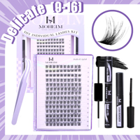 Kit de cils individuels faits main violet délicat, huit longueurs, 9-16mm, avec colle, dissolvant et pince à épiler, vente en gros