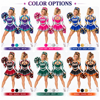 Ensemble d'uniforme de cheerleading violet et turquoise personnalisé avec strass, col simulé à trois découpes, jupe à volants superposés thermocollée, tenue de cheerleading