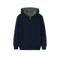 Musim Gugur Musim Dingin Pria Premium Dua Lapisan Interlock Zip Up Baru Tebal Hangat 100% Kasmir Hoodie Cardigan Sweater Pria