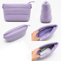 Pochette de maquillage lavande, trousse de toilette avec logo en relief, légère, pour les voyages, pochette de beauté pour femmes en déplacement, essentiel quotidien