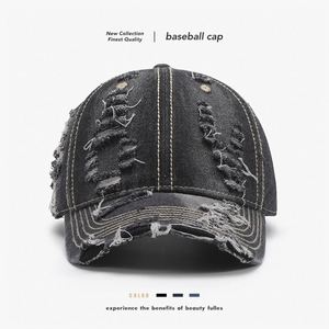 Gorra de Béisbol Unisex Azul Vaquero Desgastada para Exteriores, Diseño de 6 Paneles, Patrón de Letras Inglesas, Transpirable, Bordado Común - Product Image 3