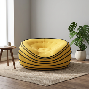 Fauteuil pouf capitonné jaune moderne, design contemporain, en tissu microfibre, mobilier de salon, style assise confortable - Product Image 3