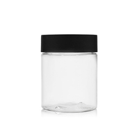 Bouteille en plastique PET ronde de 150 ml à large ouverture avec un bouchon de sécurité double couche noir, adaptée au stockage de fleurs séchées et de tisanes
