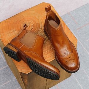 Marpix Embossed Goodyear Welted Leather Waterproof Fashion Round-Toe Ankle Chelsea Trendy <b>Boots</b> All Seasons - Product Image 3