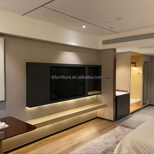 Lit d'hôtel King Size avec matelas pour hôtels 3 étoiles, cadre de lit en bois massif économique avec tête de lit capitonnée et tables de chevet - Product Image 5