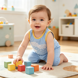 Vestiti per Neonati e Bambini, Tutina in Cotone Estiva Senza Maniche, Chiusura con Bottoni, 6-18 <span class=keywords><strong>Mesi</strong></span>, <span class=keywords><strong>Abbigliamento</strong></span> per Neonati - Product Image 3