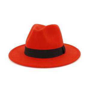 Chapeau Fedora élégant pour homme en feutre 100% laine à large bord avec bande imprimée noire - Product Image 4